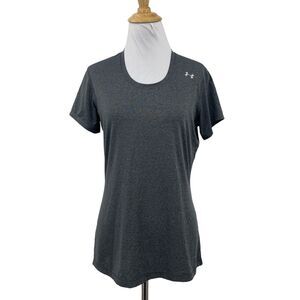 Under Armour T Shirt Womens M Medium Fitted Grey Stretchy Heatgear Workout Tee